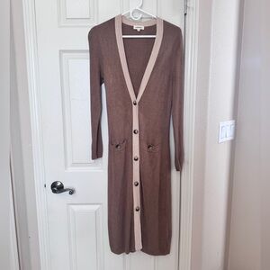 L’Agence Brown V Neck Long Maxi Button Down Cardigan with pockets
